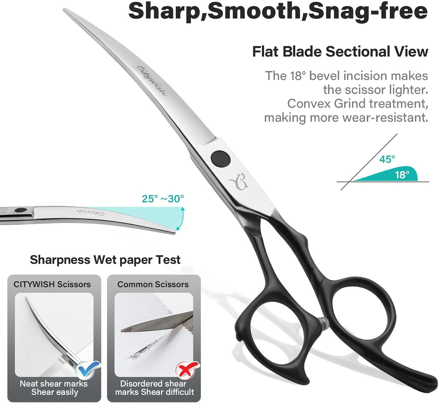 Dog Grooming Scissors,Curved Thinning Scissers and Chunker Shears for Dog Grooming with Safety round Tips, Sharp and Comfortable 5 in 1 Deg Scissors for Grooming