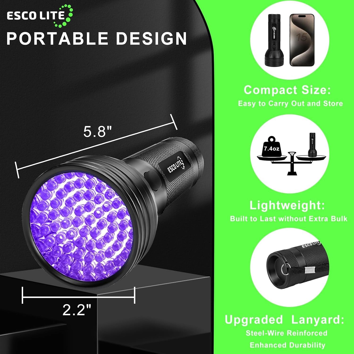 UV Flashlights Black Light for Pet Urine Detection 51 LED Blacklight Flashlight for Dog Cat Stains, UV Light Flashlight for Resin, Carpet, Hotel, Bathroom with Battery