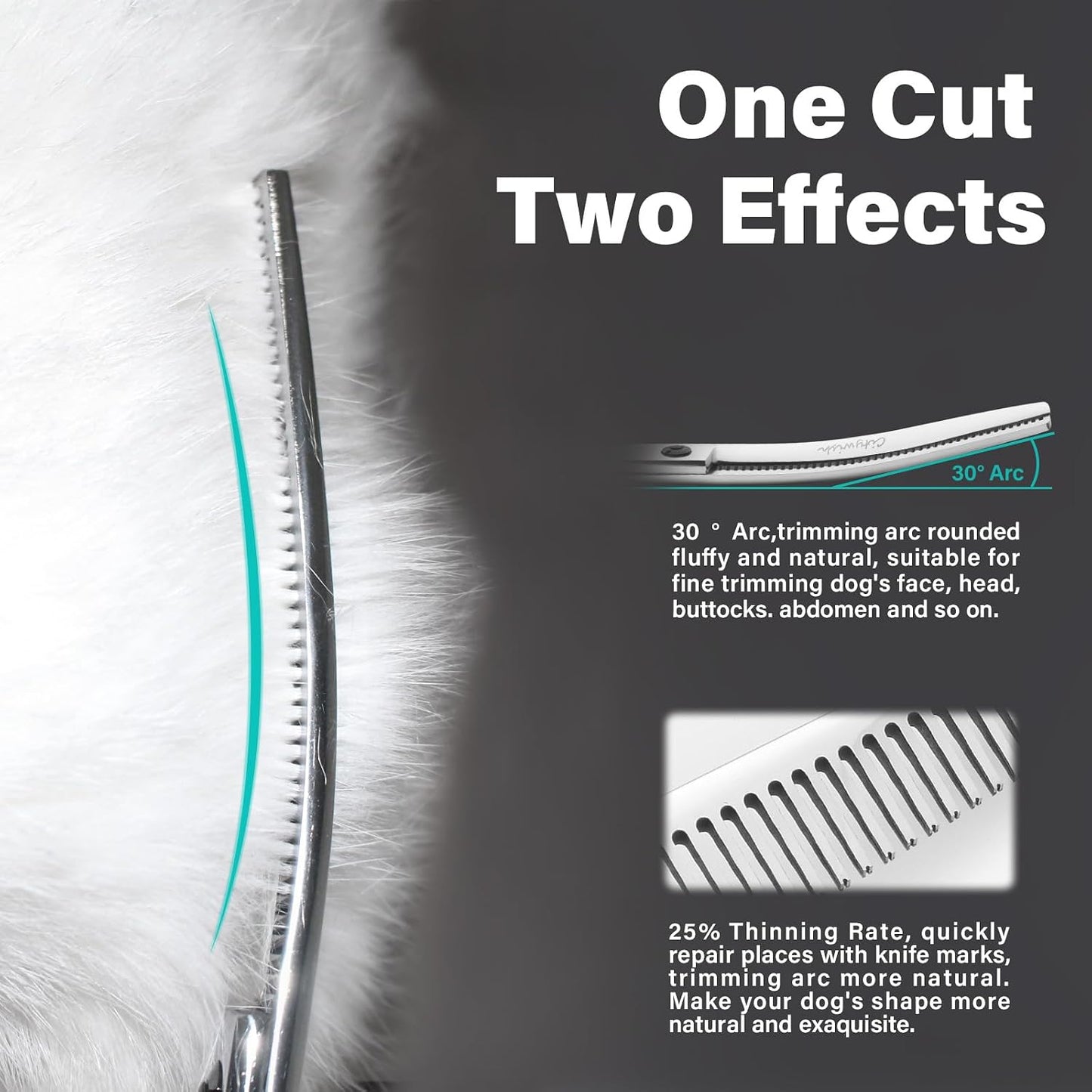 Dog Grooming Scissors,Curved Thinning Scissers and Chunker Shears for Dog Grooming with Safety round Tips, Sharp and Comfortable 5 in 1 Deg Scissors for Grooming
