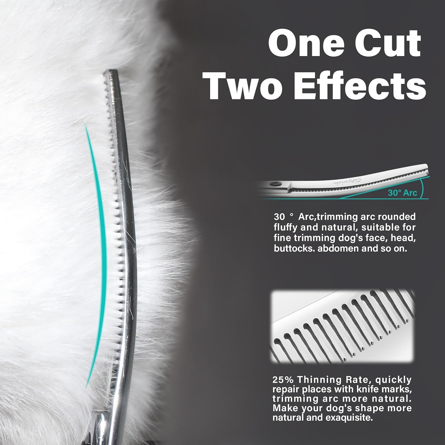 Dog Grooming Scissors,Curved Thinning Scissers and Chunker Shears for Dog Grooming with Safety round Tips, Sharp and Comfortable 5 in 1 Deg Scissors for Grooming