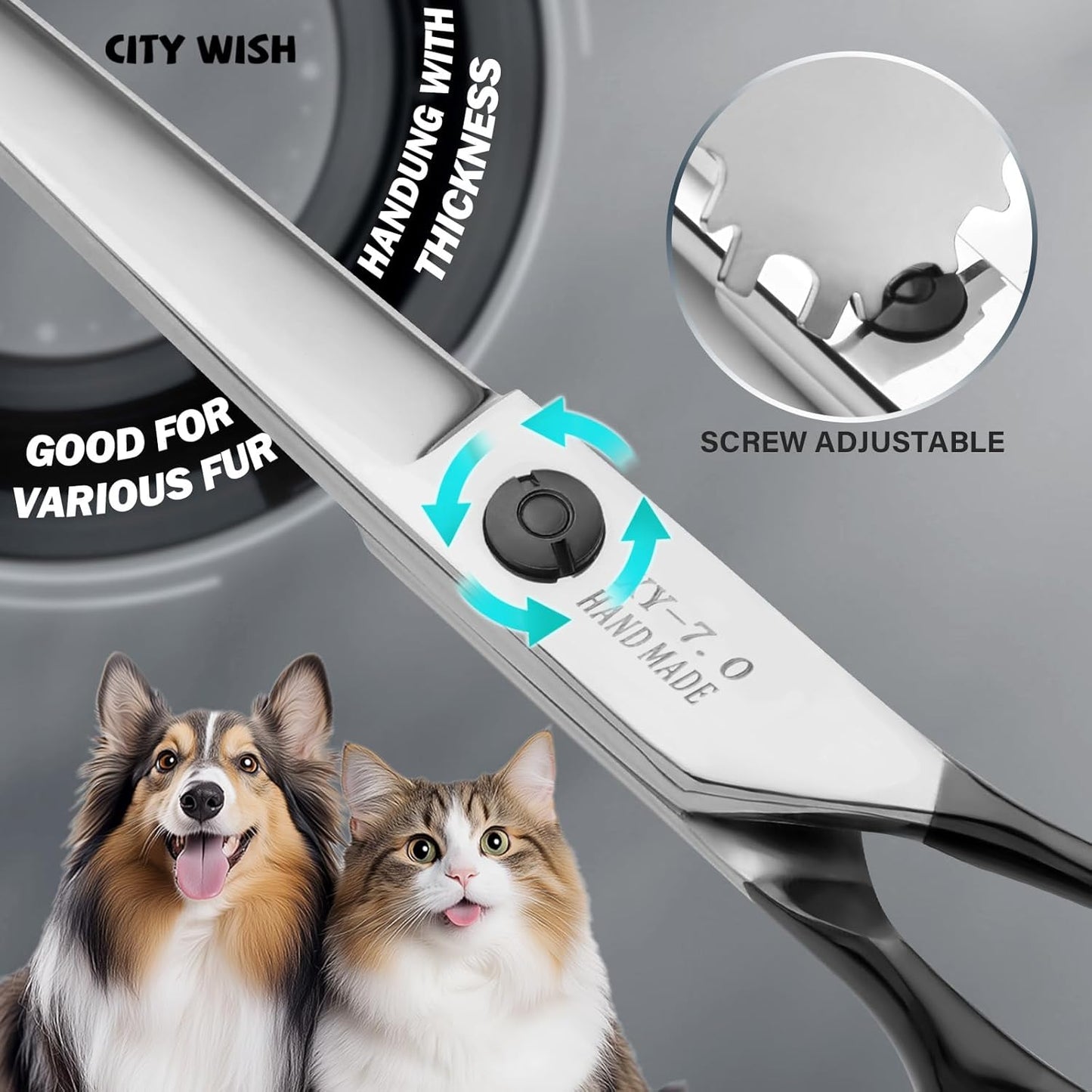 Dog Grooming Scissors,Curved Thinning Scissers and Chunker Shears for Dog Grooming with Safety round Tips, Sharp and Comfortable 5 in 1 Deg Scissors for Grooming