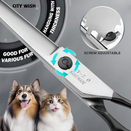 Dog Grooming Scissors,Curved Thinning Scissers and Chunker Shears for Dog Grooming with Safety round Tips, Sharp and Comfortable 5 in 1 Deg Scissors for Grooming