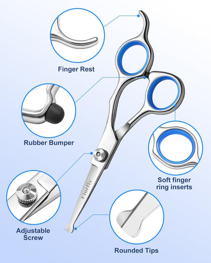 6-In-1 Dog Grooming Scissors - Professional Stainless Steel Hair Cutting Kit with Safety Rounded Tips, Ergonomic Soft-Grip Handles for Small & Large Dogs, Cats