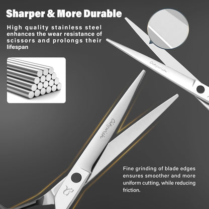 Dog Grooming Scissors,Curved Thinning Scissers and Chunker Shears for Dog Grooming with Safety round Tips, Sharp and Comfortable 5 in 1 Deg Scissors for Grooming