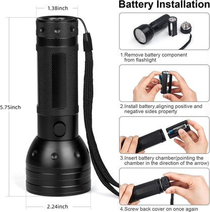 Black Light UV Flashlight, 51 LED Blacklight Flashlights 395 Nm Pet Urine Detector with 3 Pack AA Batteries for Cat Urine, Stains, Bed Bug (51 LED-2 Pack)
