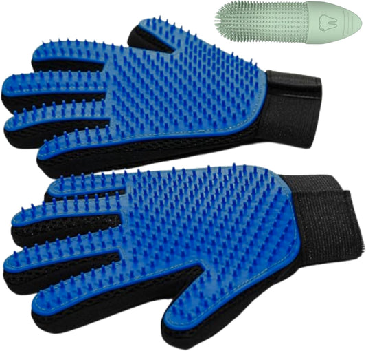 Pet Hair Removal Glove for Dogs & Cats, Pet Grooming Glove – 2-In-1 Deshedding & Massage Mitt – Soft Silicone Tips – Left & Right Hand Set + Bonus Detail Tool
